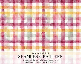 Pink Plaid Seamless Pattern: Gingham Check Digital Paper, Commercial Use Okay Surface Design Pattern