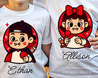 Little Vampires PNG Set: Gruselige Halloween Kinder T-Shirt Grafiken, Süßes oder Saures Sublimationsdesigns + Schrift