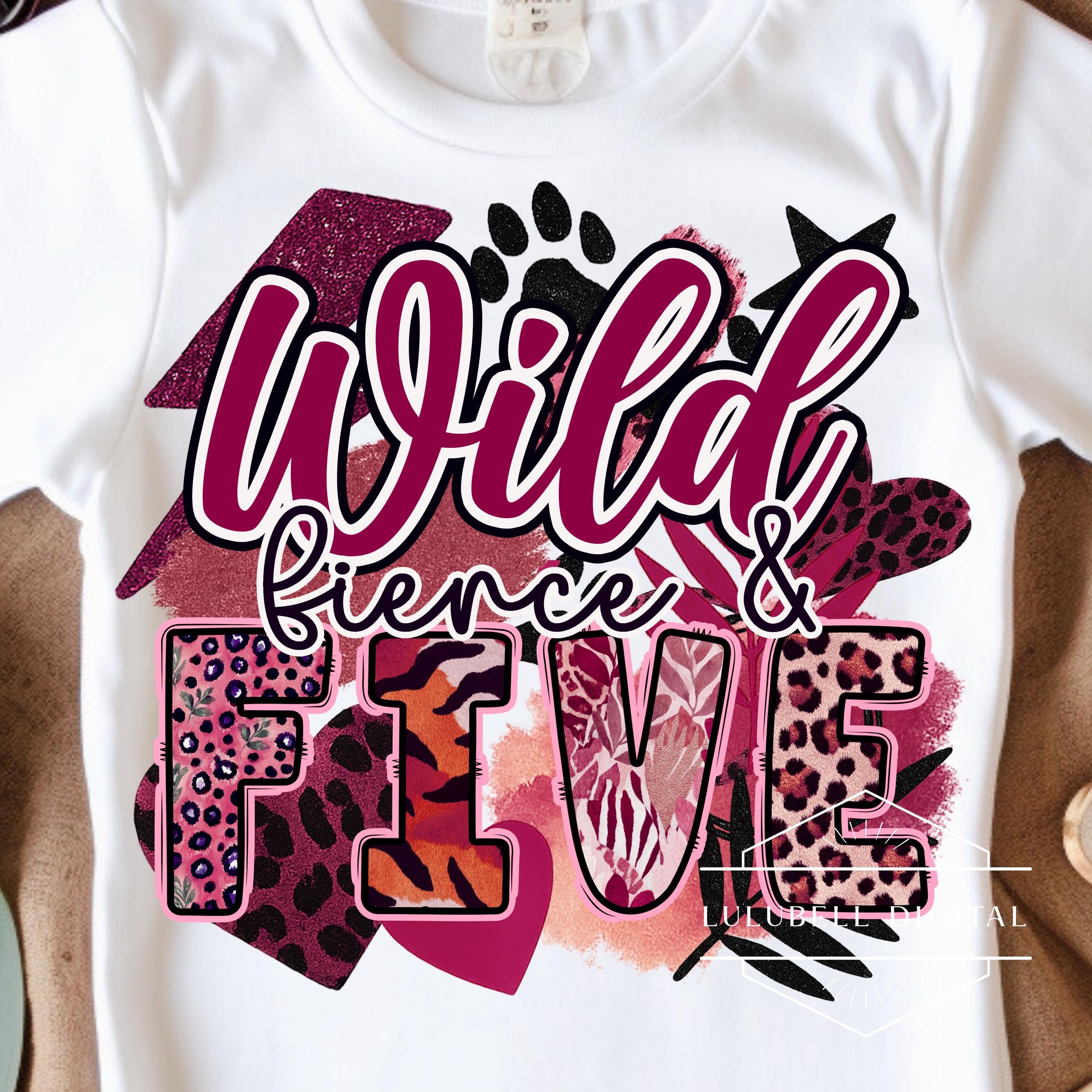 Wild Fierce & Five PNG: Trendy Leopard Print Birthday T-shirt
