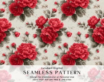 Vintage Peony Floral Seamless Pattern: Shabby Chic Flower Bouquet Digital Paper, Victorian Wallpaper Background
