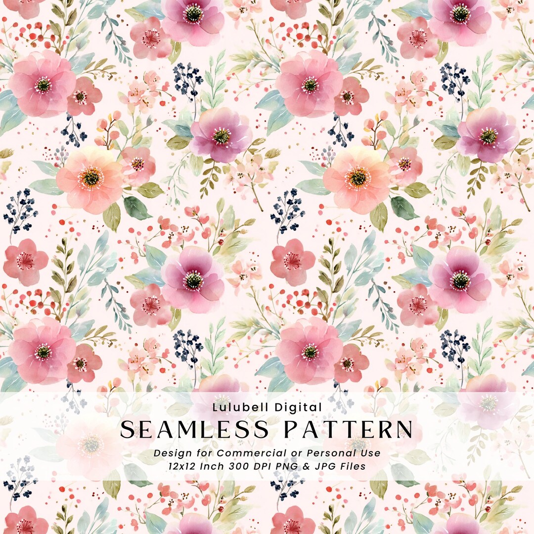 Blush Pink Floral Seamless Pattern: Pastel Watercolor Garden Digital ...