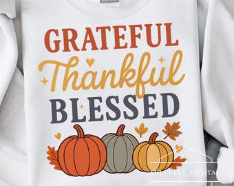 PNG de agradecimiento y bendición: camiseta con tipografía de Acción de Gracias de otoño, diseño de sublimación de calabazas otoñales acogedoras