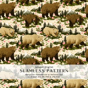 Modello senza cuciture con orsi di montagna: carta digitale rustica e selvaggia, motivo di design per superfici adatte all&#39;uso commerciale