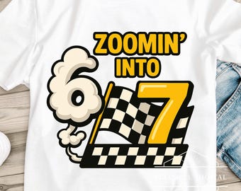 Zoomin’ Into 7 PNG: Checkered Flag 67 Trend T-Shirt Design, Racing Birthday Sublimation Graphic