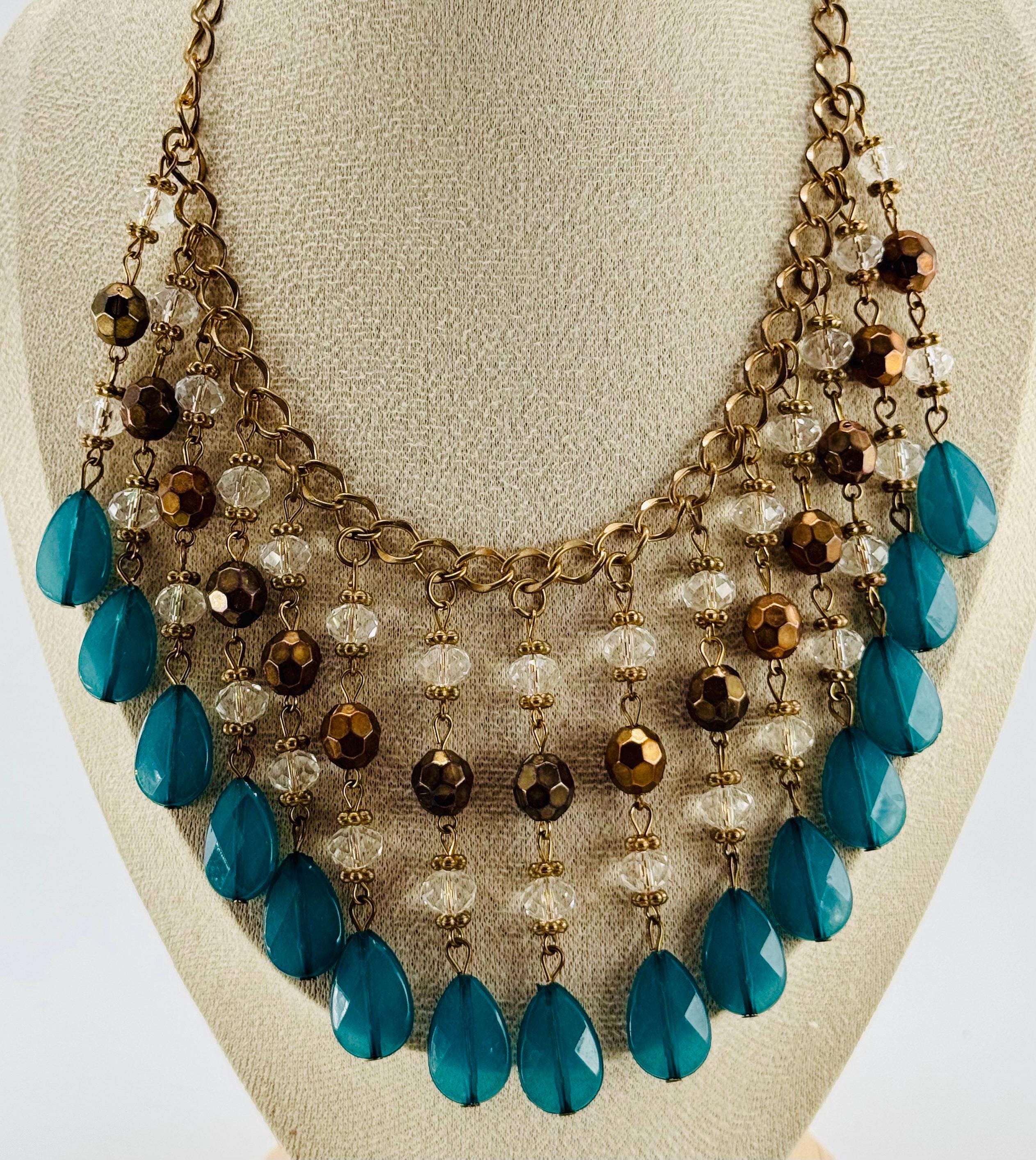 Stella & Dot Navy Bib Necklace with Coral Beads and Gold Accents Stella & Dot Coral Triple Strand Necklace | Mercari main image 4