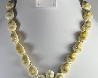Vintage 1990s Handcrafted Natural Shell Necklace Bracelet Set | Boho Coastal Floral Statement Jewelry