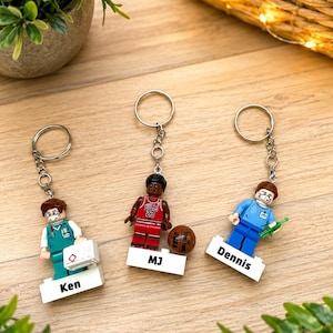 Custom Minifigure Keychain | Personalised Name Building Block Figure Bag Charm