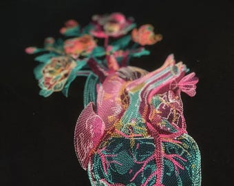 Floral Anatomical Heart Embroidered Sweatshirt