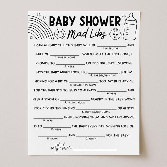 Baby Shower Mad Libs Game Template, Funny Advice for New Parents, Wishes For Parents Printable, Digital Download