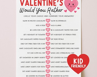 Valentine Would You Rather Game For Kids, This Or That Classroom Funny Galentines Day Games Printable, Digital Download