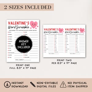 Valentine Party Word Scramble Game, Classroom Galentines Day Games Printable For Kids or Adults, Digital Download image 2