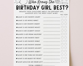 Who Knows The Birthday Girl Best Teen Tween Birthday Game, Sweet 16 Party Games for Her Printable, Preppy Party Favor, Digital Download