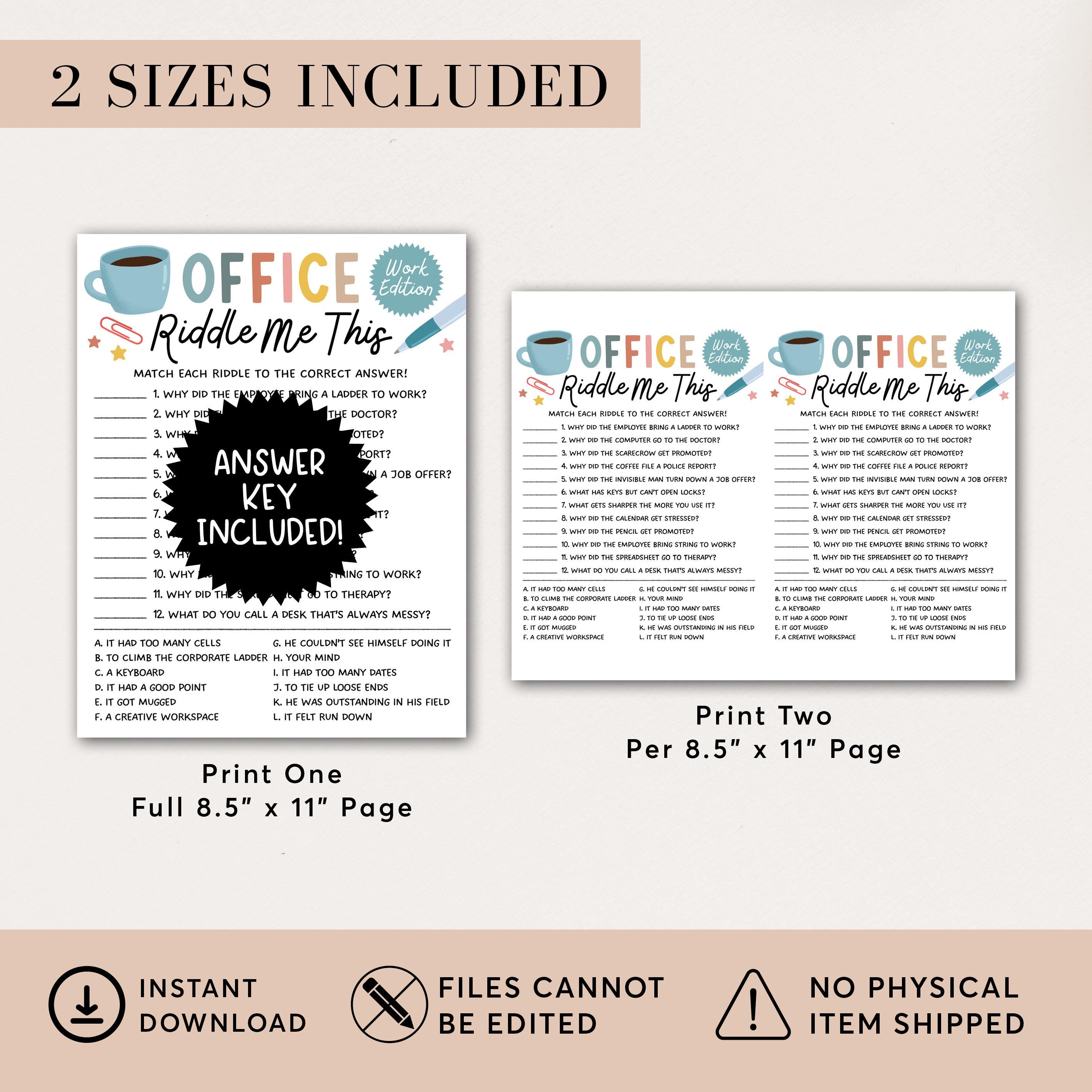Office Riddles Game, Team Building Printable, Office Party Games, Staff ...