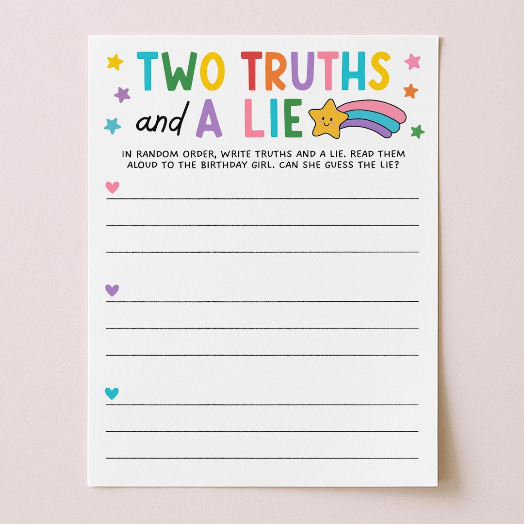 Two Truths and A Lie Teen Girl Birthday Game, Sweet 16 Party Games for ...