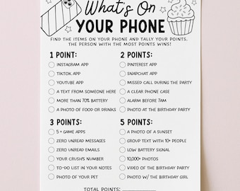 Whats On Your Phone Game, Teen Girl Sweet 16 Birthday Party Games for Her Printable, Preppy Tween Party Trivia, Digital Download