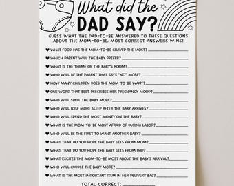 What Did The Dad Say Game, What Did Daddy Say Baby Shower Activity Template, Baby Trivia Quiz, Gender Neutral, Digital Download