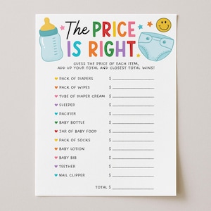 The Price Is Right Baby Shower Game Template, Price Guessing Game, Baby Trivia Quiz Printable, Digital Download