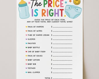 Modèle de jeu de baby shower The Price Is Right, jeu de devinette de prix, jeu-questionnaire bébé, imprimable, téléchargement numérique