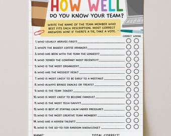 Team Building Games, How Well Do You Know Your Team Game, Staff Meeting Game Printable, Coworker Office Party Games, Digital Download