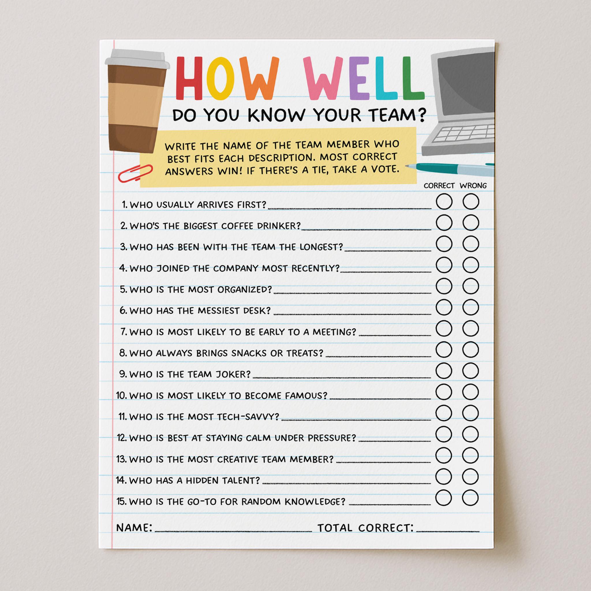 Team Building Games, How Well Do You Know Your Team Game, Staff Meeting ...