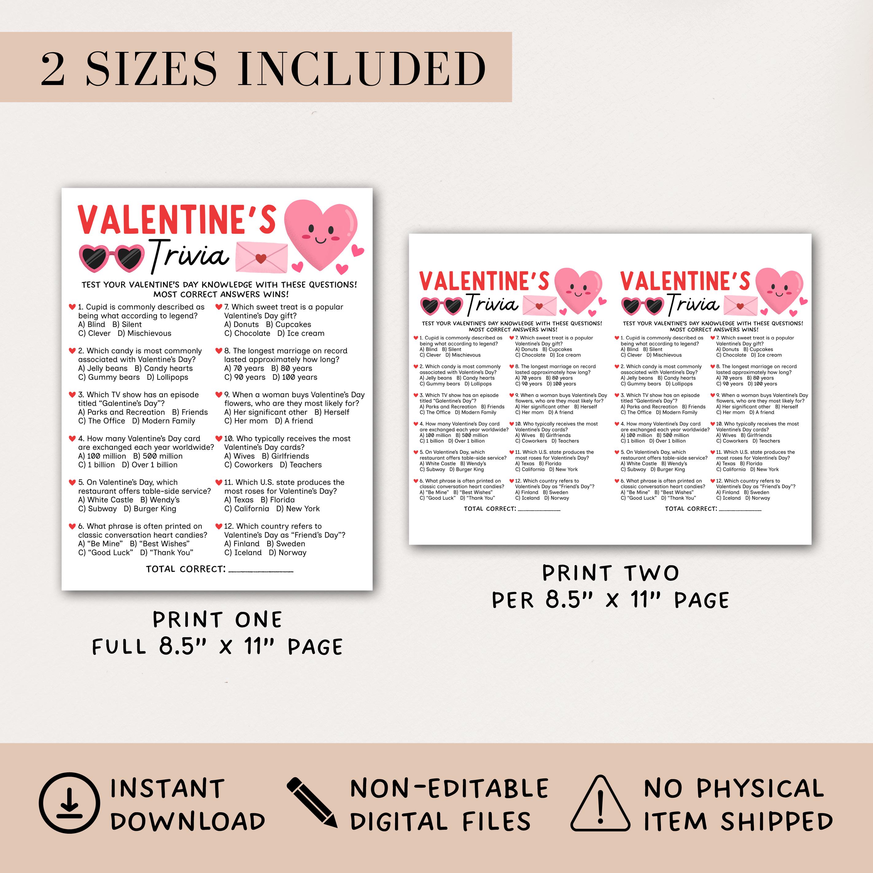 Valentine Trivia Game Printable, Galentines Day Party Games, Valentines ...
