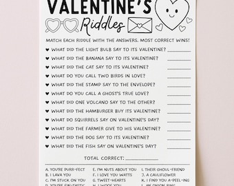 Valentine's Riddle Game For Kids And Adults, Funny Galentines Day Classroom Games Printable, Office Icebreaker, Digital Download