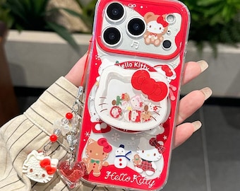 Red Hello Kitty Aesthetic Clear MagSafe iPhone Case, iPhone 17 Pro Max Case, iPhone 16 Case, iPhone 15 Case, Magnetic Case with Charm Grip