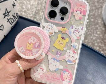 Pink My Melody Aesthetic Clear MagSafe iPhone Case, iPhone 17 Pro Max Case, iPhone 16 Case, iPhone 15/14 Case, Magnetic Phone Case with Grip