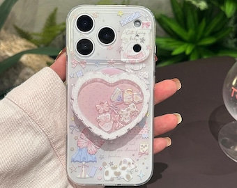 Cute Hearts Butterfly Cat Dog Aesthetic MagSafe Phone Case, iPhone 17 Pro Max Case, iPhone 16 Case, iPhone 15 Case, Magnetic Grip Stand Case