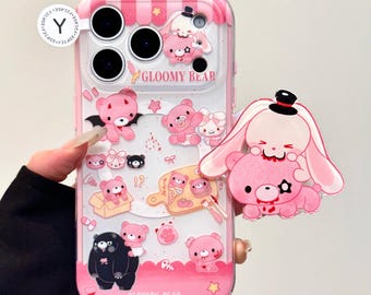 MagSafe Playful Funny Pink Bear & Bunny iPhone Case, iPhone 17/16/15/14 Pro Max, Magnetic Case Detachable Pop-out Stand with Strong Grip