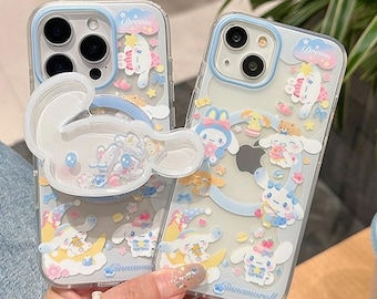 Cute Cinnamoroll Aesthetic MagSafe Phone Case, iPhone 17 Pro Max Case, iPhone 16 Case, iPhone 15 Case, Magnetic Grip Stand Case With Charm
