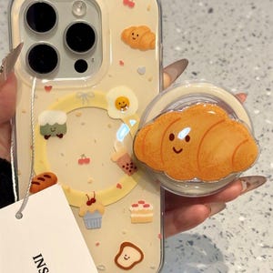 Funda MagSafe con diseño de cruasán y gato de gelatina, funda para iPhone 17 Pro Max, funda para iPhone 16 Pro, funda para iPhone 15 Pro, funda con soporte magnético