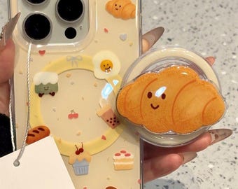 Jelly Cat Croissant Aesthetic MagSafe Phone Case, iPhone 17 Pro Max Case, iPhone 16 Pro Case, iPhone 15 Pro Case, Magnetic Grip Stand Case