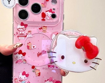 Pink Bow Hello Kitty & Bear Aesthetic MagSafe iPhone Case, iPhone 17 Pro Max Case, iPhone 16 Pro Case, Magnetic Phone Case with Strong Grip