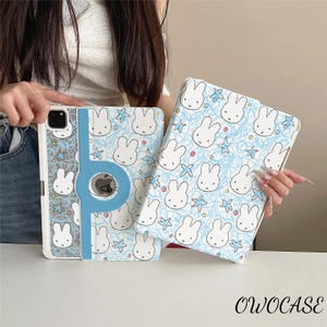 Cute Blue Doodle Miffy 360 Rotating Magnetic iPad Case for iPad Air Pro 11''13" 2025,iPad 11th 2025 11in case - Detachable with Pencil Slot