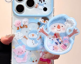 Jelly Cat Blue Snowman Animals MagSafe iPhone Case, iPhone 17 Pro Max Case, iPhone 16 Case, iPhone 15 Case, Magnetic Case with Strong Grip