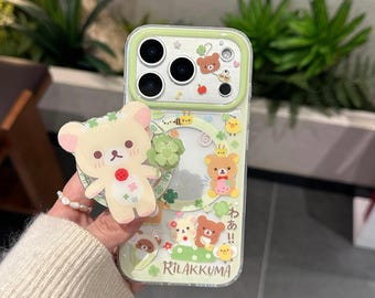 Green Bear Aesthetic MagSafe iPhone Case, iPhone 17 Pro Max Case, iPhone 16 Pro Case, iPhone 15 Case, Magnetic Phone Case with Strong Grip