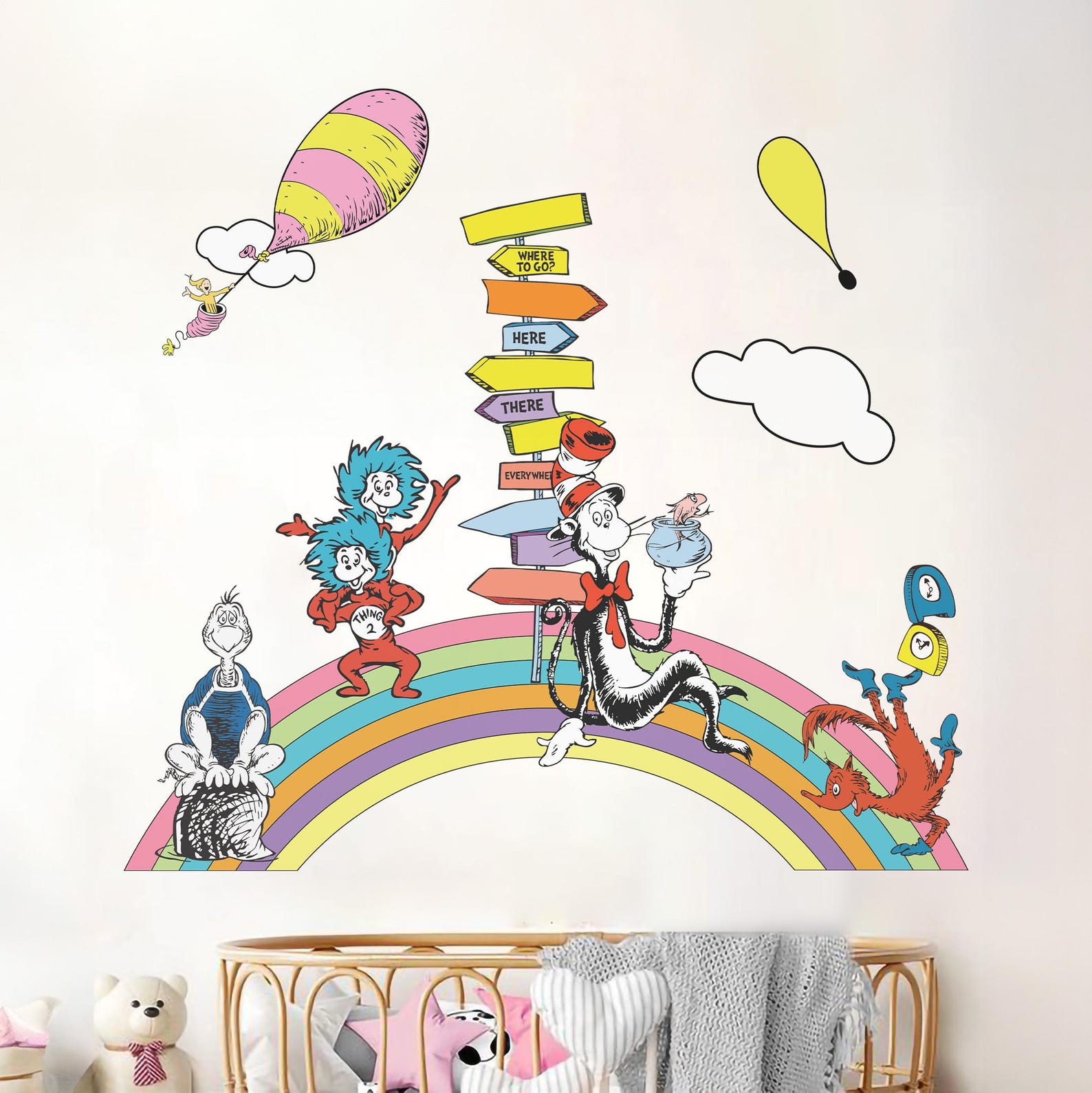 Classic Cartoon Dr Seuss Wall Decal Cat in the Hat Wall Sticker ...