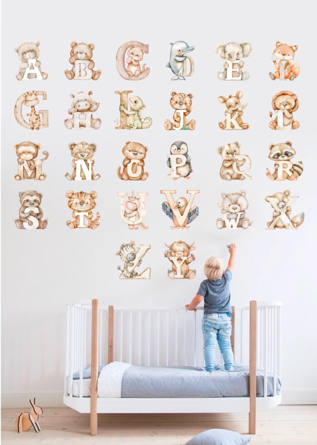 A to Z Wall Decal Animal Alphabet Wall Sticker Tiger Wall Mural ...
