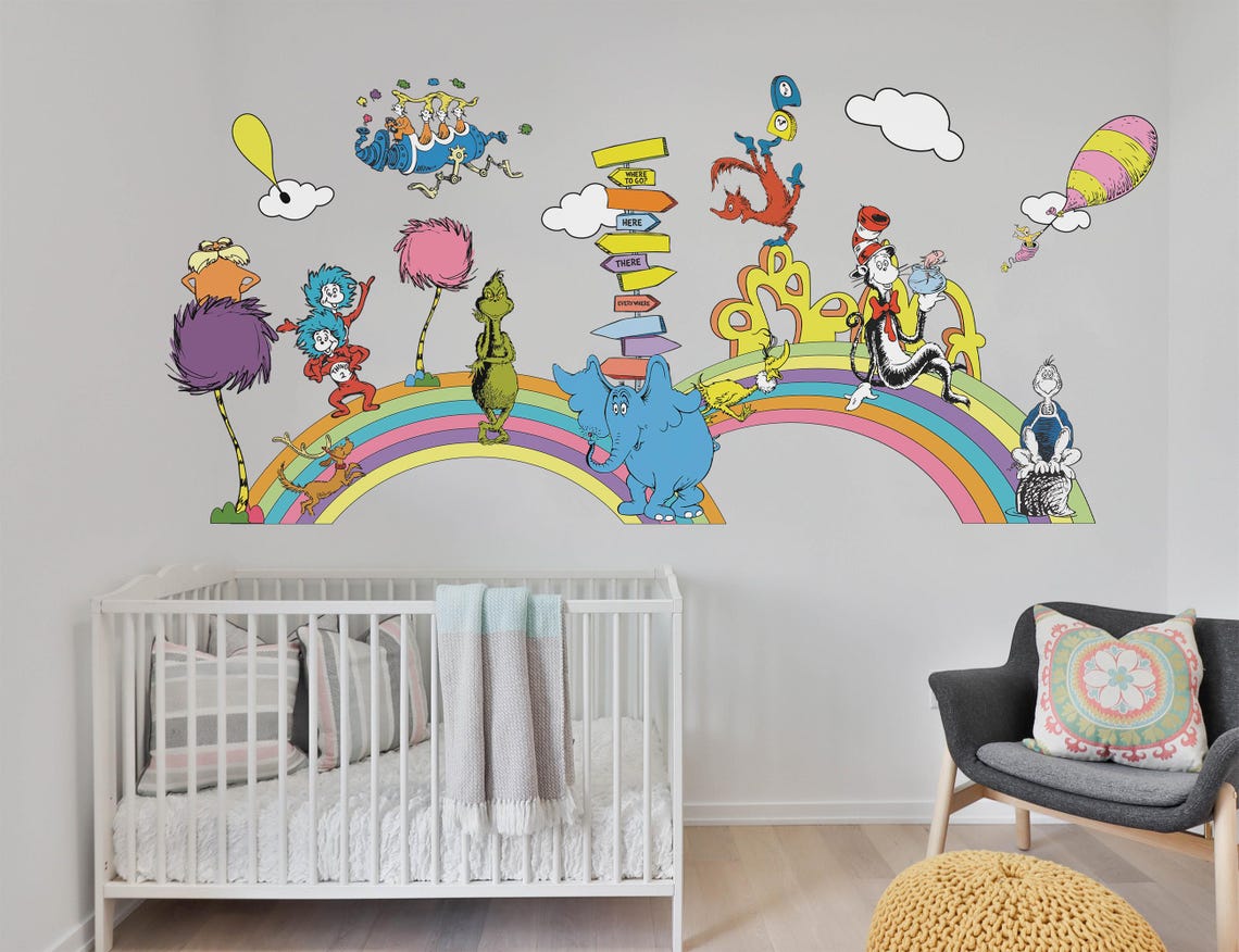 Classic Cartoon Dr Seuss Wall Decal Cat in the Hat Wall Sticker ...