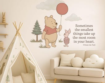 Calcomanía de pared de Winnie The Pooh, calcomanía de pared de Piglet, calcomanía de pared de Tigger, mural de pared vintage de Winnie, regalo para habitación infantil, calcomanía para habitación infantil
