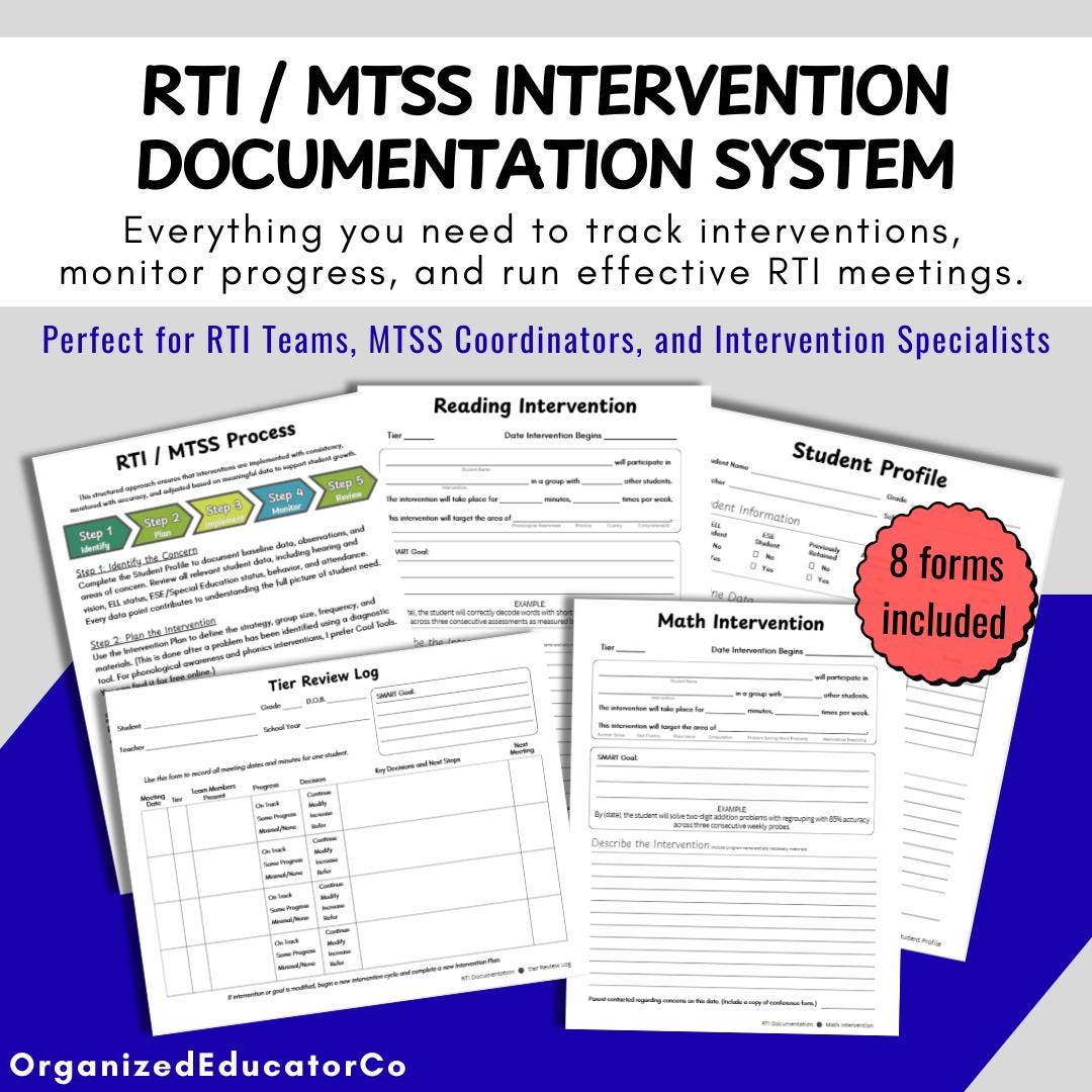 RTI MTSS Intervention Documentation System | Progress Monitoring Forms ...