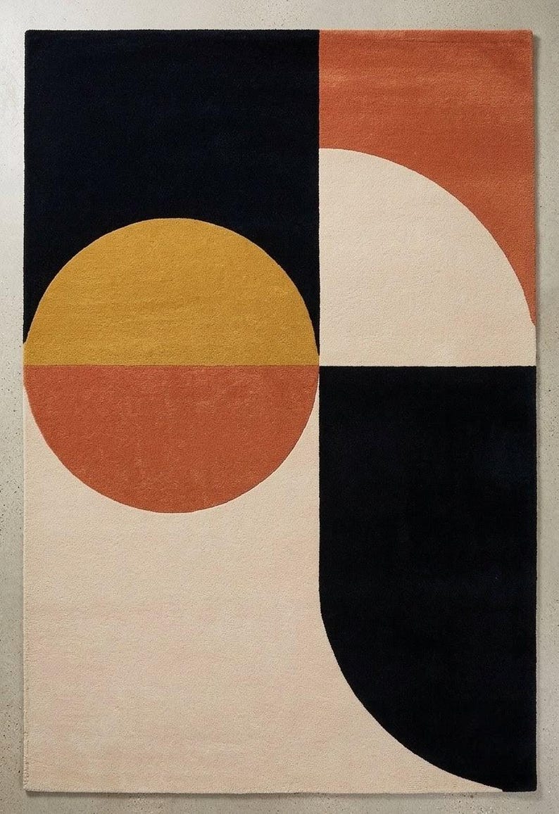 Handmade Tufted Rug, Modern Abstract Geometric Rug, Black Beige ...