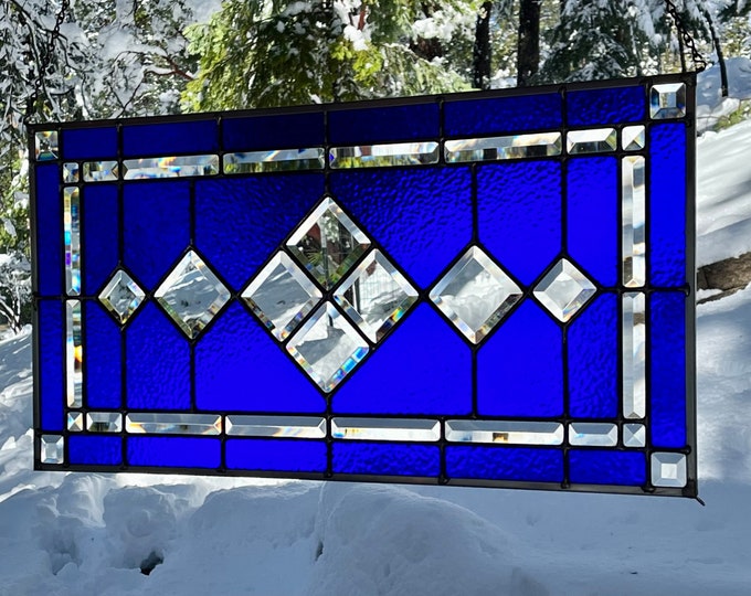 Large Beveled Diamonds Stained Glass Window Horizontal or Vertical