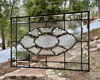 Glue Chip Bevel Stained Glass Window Panel: Horizontal/Vertical Display-Free Shipping