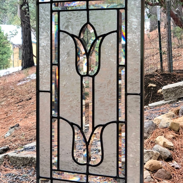 Beveled Tulip Cluster Stained Glass Window - Free shipping