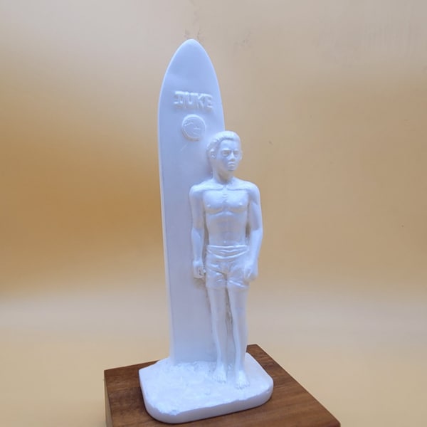 Duke Kahanamoku Hawaiian Surfboard Figurine Trophy Koa Wood