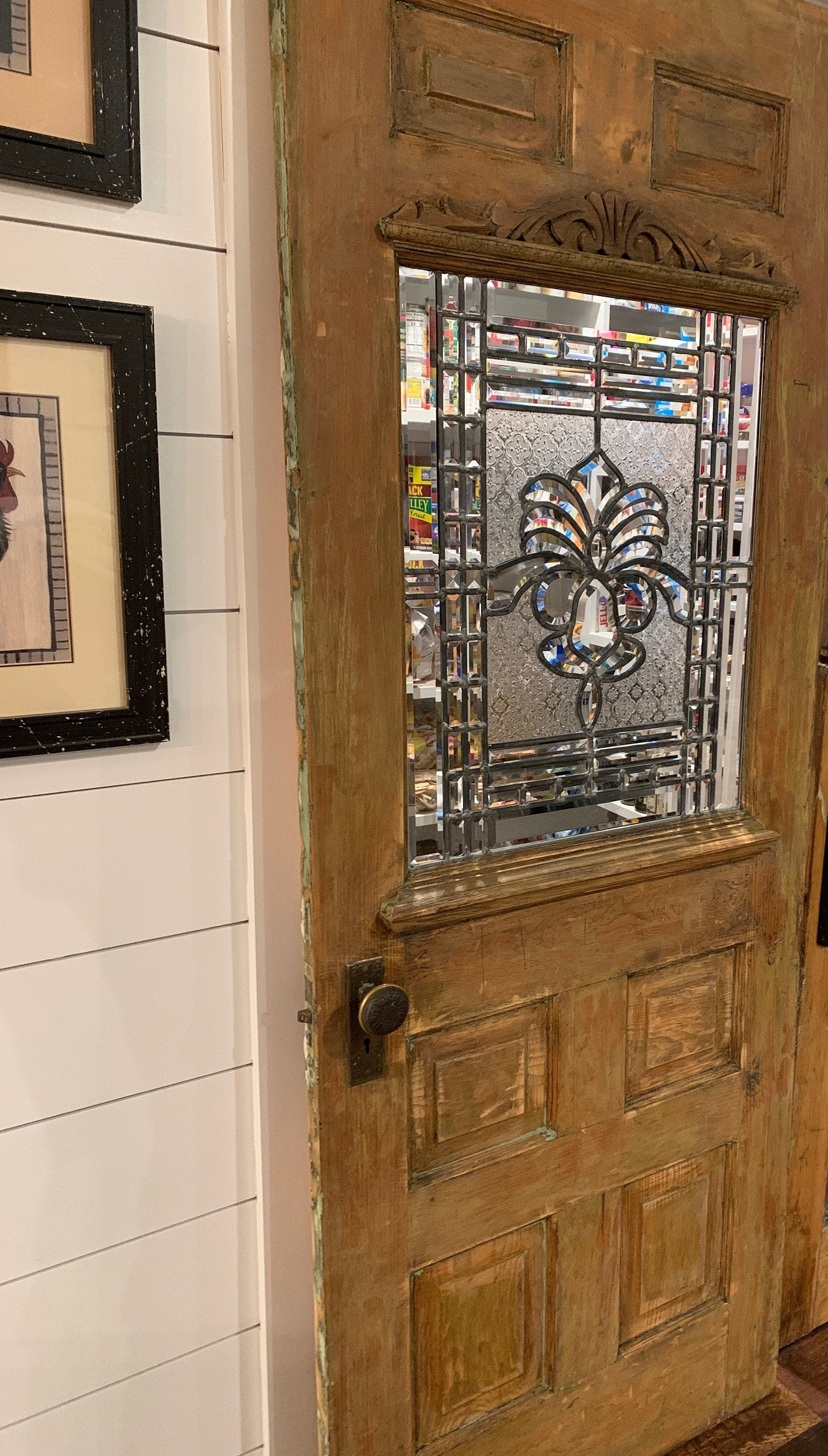 Vintage Pantry Door with Beveled and Textured Glass Etsy