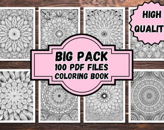 マンダラ塗り絵ブック – 大容量パック 100個のPDFファイル | リラックス＆ストレス解消
