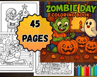 Zombie Malbuch für Kinder – 45 PDF Malseiten zum Ausdrucken | Gruselige Zombie-Tagesaktivität | Geist & Süßes oder Saures